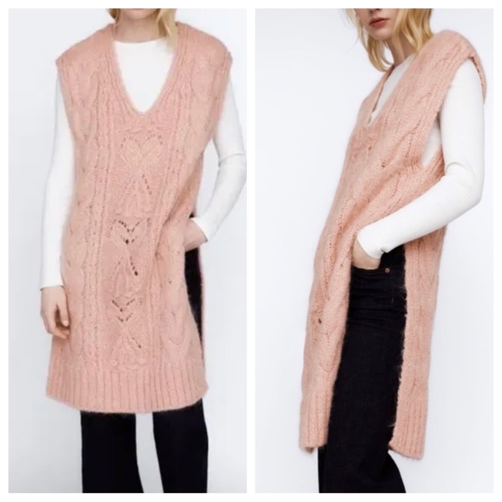 Zara cable knit wool alpaca blend longline sweater vest